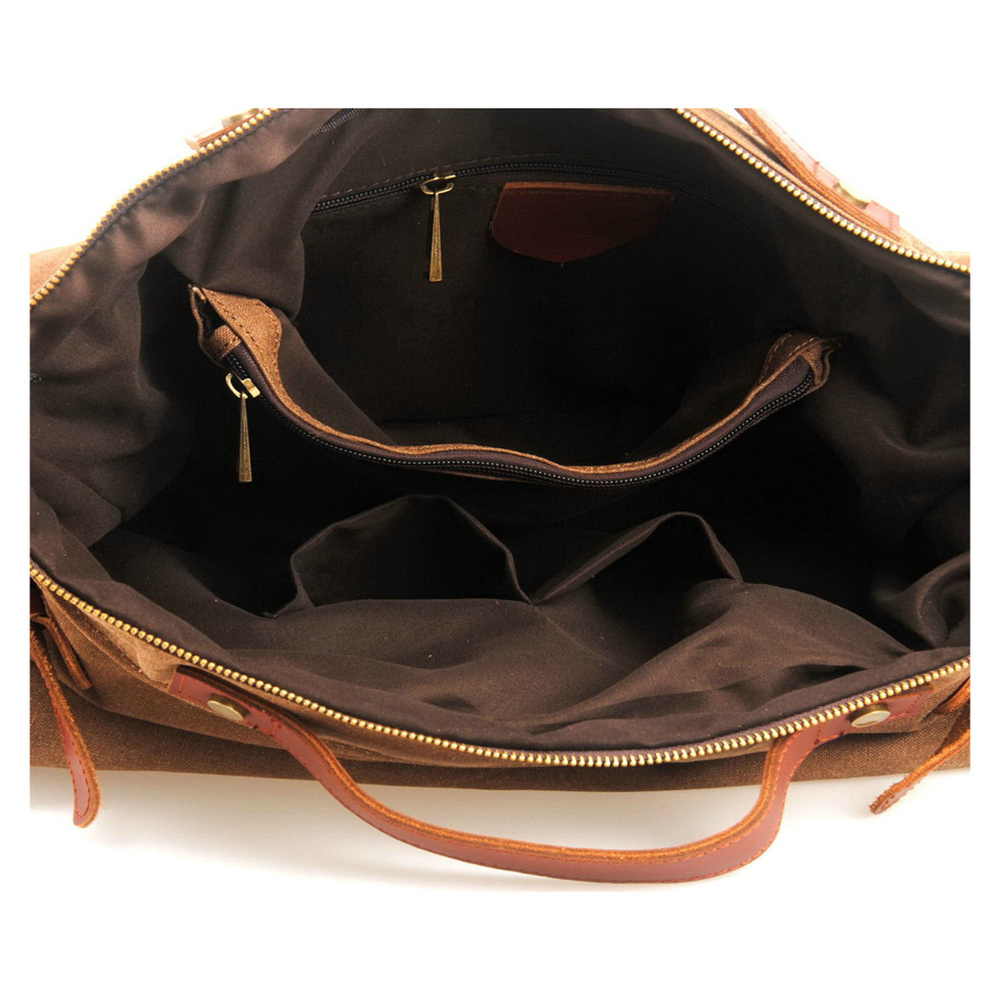 * Sale * - Small Canvas GYM Bag Duffle Bag Overnight Bag Tote Bag w Real Leather - Picture 3 of 8